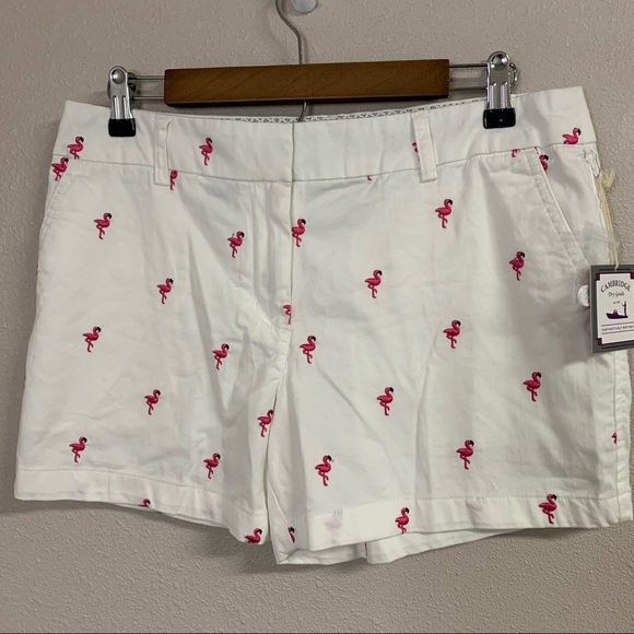 Cambridge white shorts pink flamingos